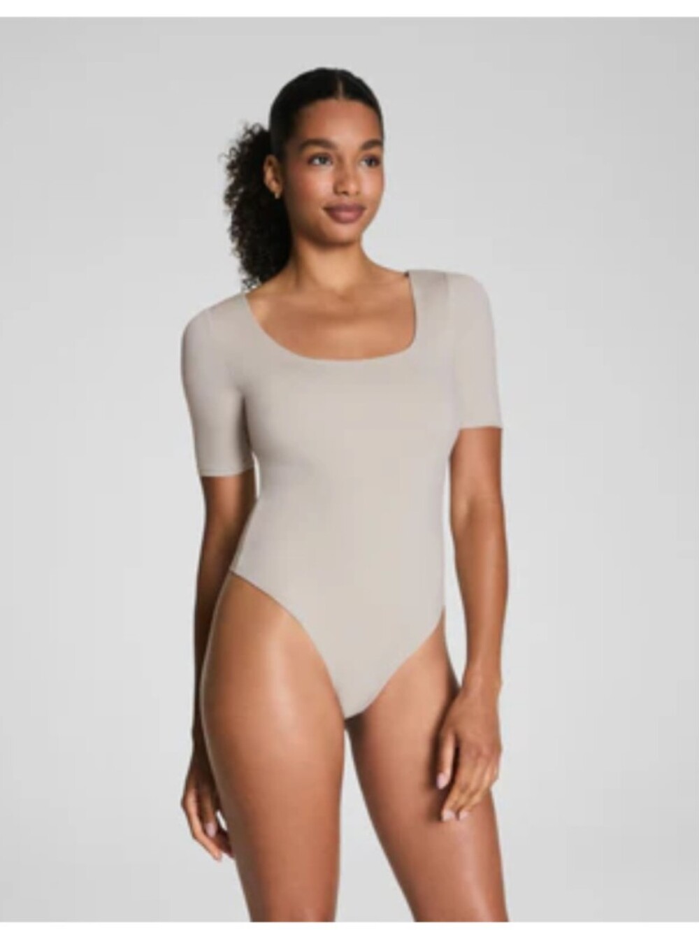 NWT SPANXsmooth™ Jersey Square Neck Thong Bodysuit | Bone